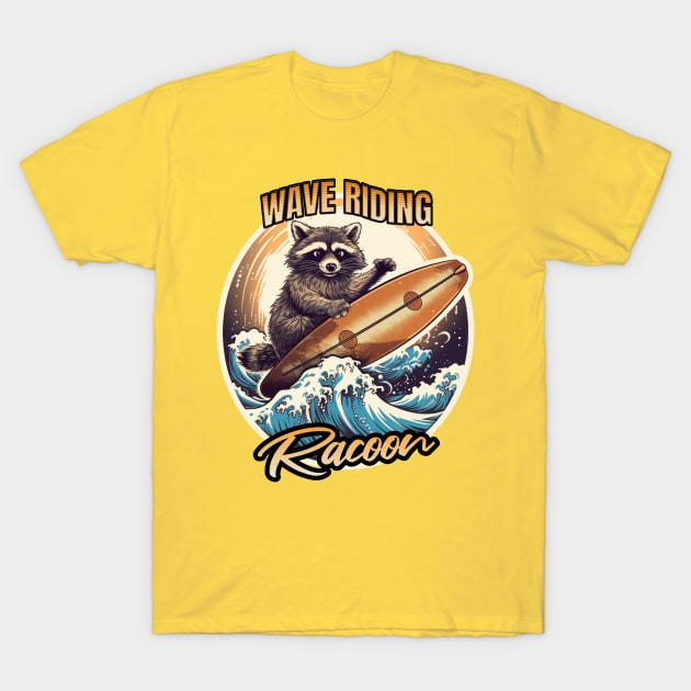 Wave Riding Racoon T-Shirt by rainvshine